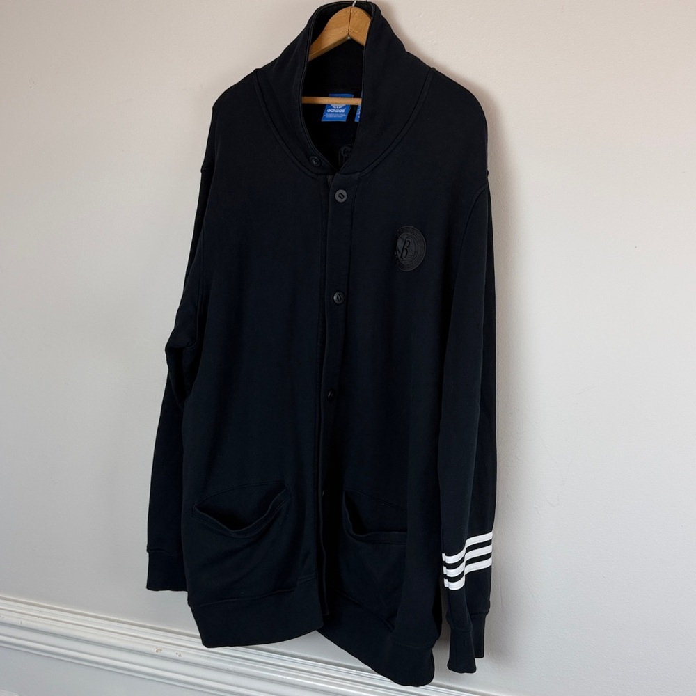Adidas Originals Brooklyn Nets Jacket 3XL Black NBA Button Varsity Trefoil Logo